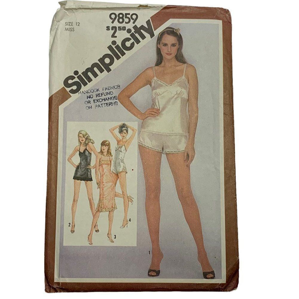 Vintage 80s Simplicity 9859 Pattern Misses 6-14 Slip Teddy Camisole Pants Uncut
